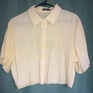Shein Curve Pale Yellow Button Up Crop Shirt